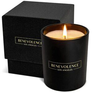 Benevolence LA Rose & Sandalwood Matte Black Scented Candle (full-size), NEW